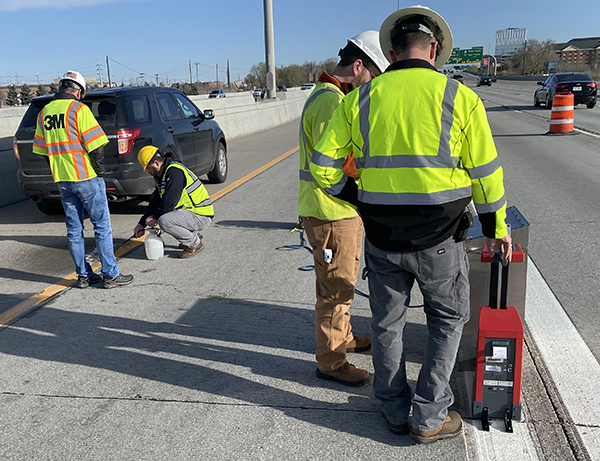 Photo Striping manufacturers testing materials on I-15