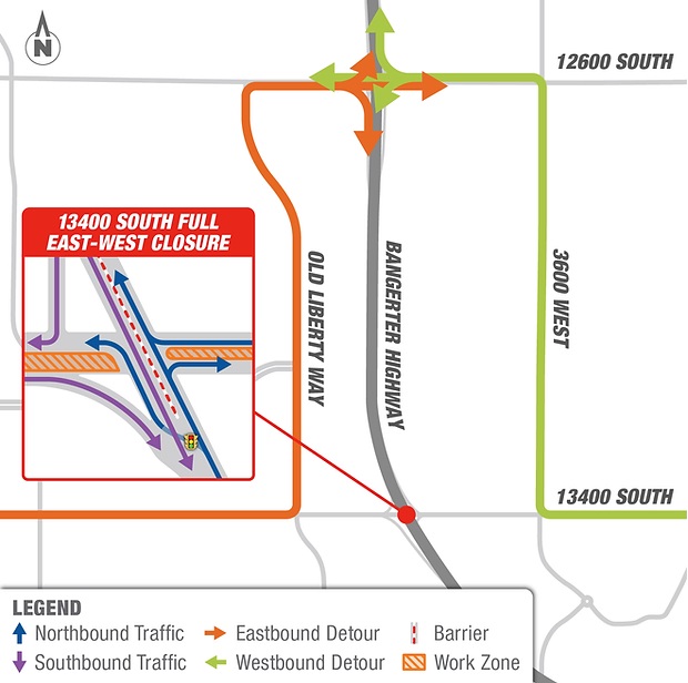 UDOT to close east and westbound travel at 13400 South and Bangerter Highway in Riverton